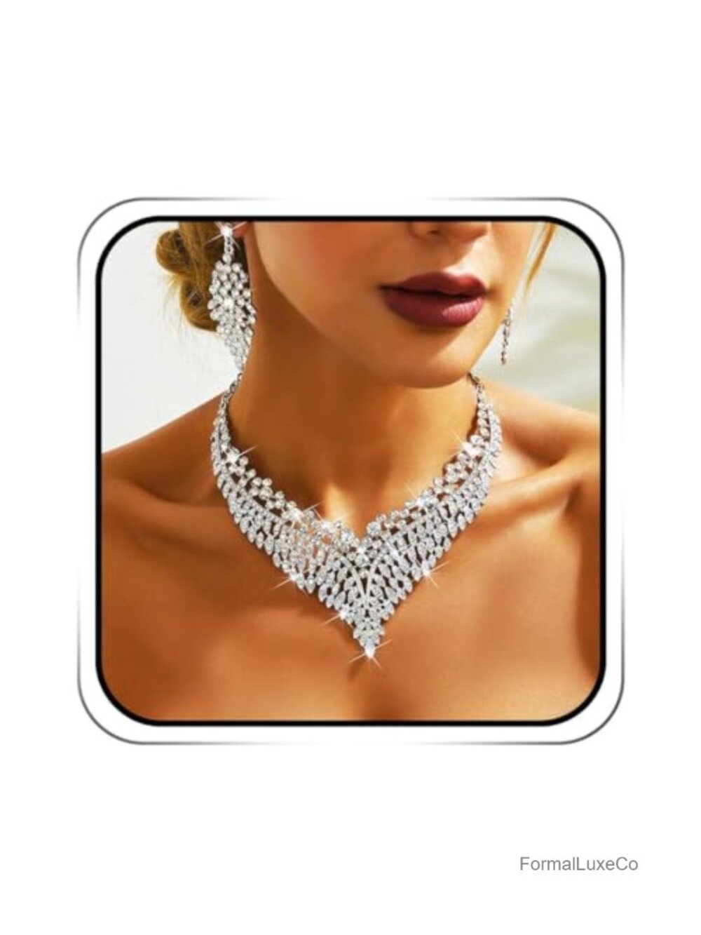Women's Rhinestone Bridal Jewelry Set Necklace Earrings Prom Wedding